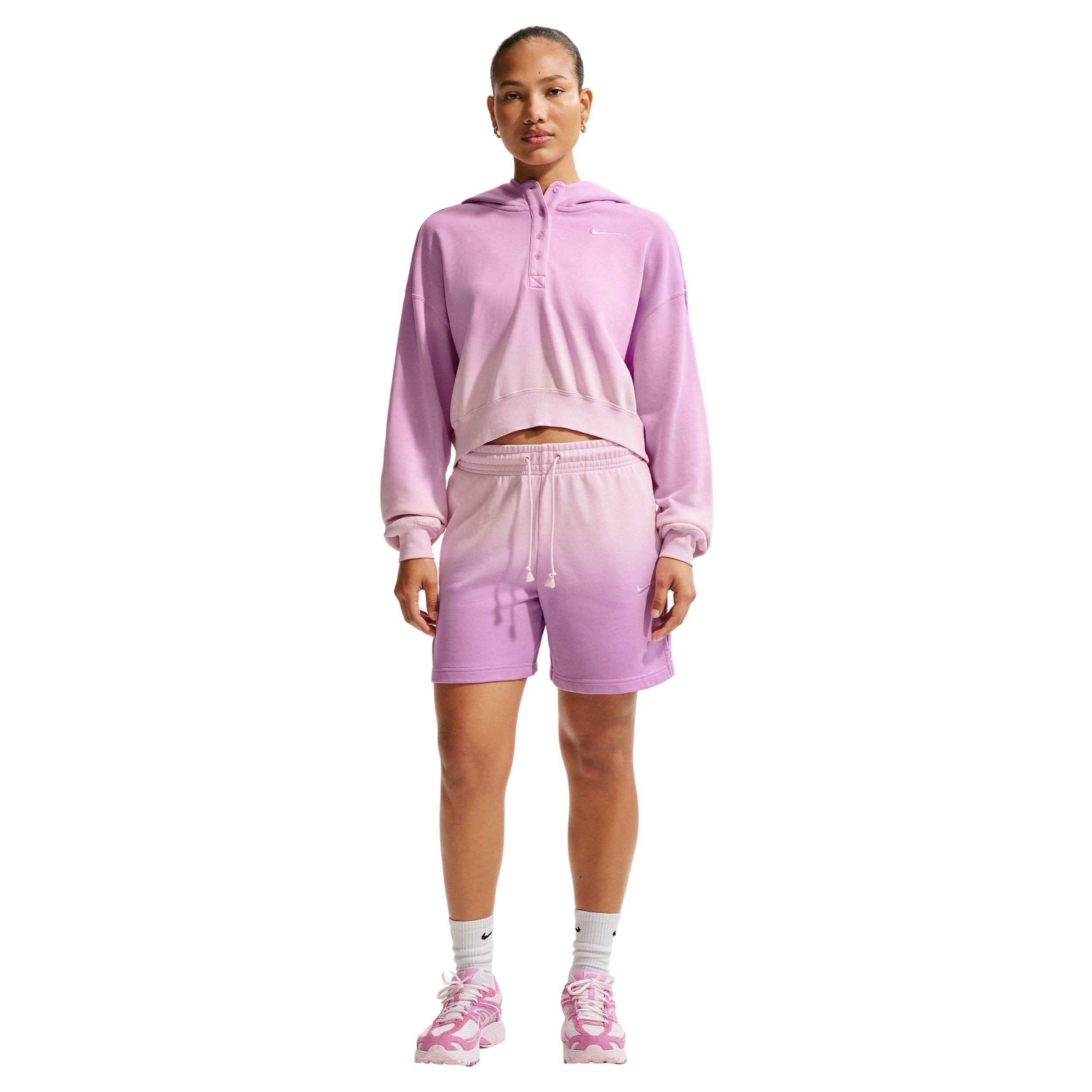 Nike Women's Sportswear Phoenix Fleece Dip-Dye Oversized Henley Hoodie - PINK/PURPLE
